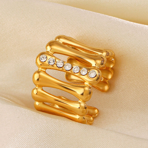Wholesale Stainless Steel Geometric Opening Adjustable Ring 18K Gold Plated