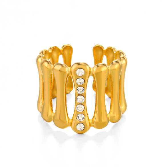 Wholesale Stainless Steel Geometric Opening Adjustable Ring 18K Gold Plated
