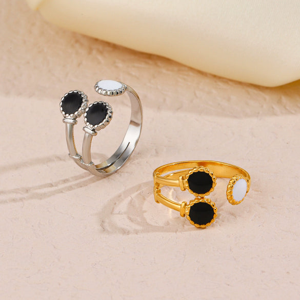 Wholesale Stainless Steel Geometric Opening Adjustable Ring With Real Gold Electroplated Retro Style For Women
