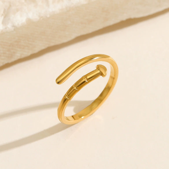 Wholesale Stainless Steel Geometric Opening Adjusting Women's Nail Ring 18K Gold Plated
