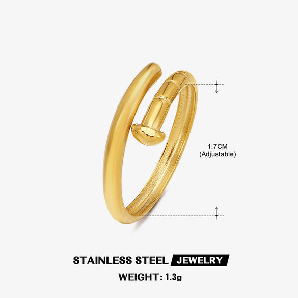 Wholesale Stainless Steel Geometric Opening Adjusting Women's Nail Ring 18K Gold Plated