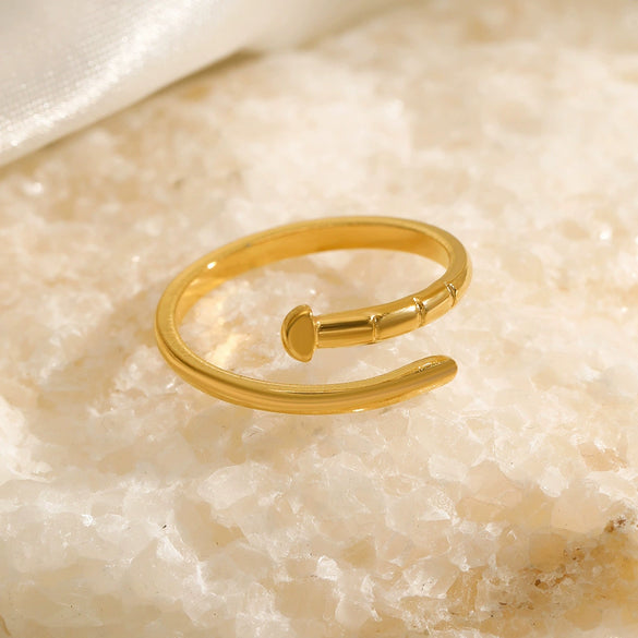 Wholesale Stainless Steel Geometric Opening Adjusting Women's Nail Ring 18K Gold Plated