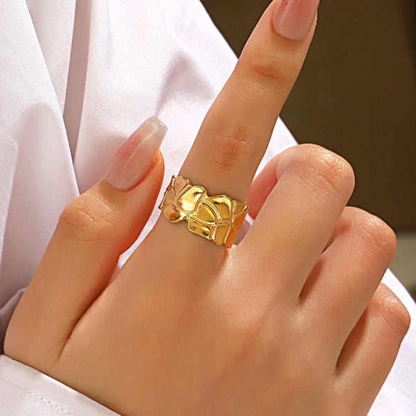 Wholesale Stainless Steel Geometric Opening Ring For Women Hip Hop Exaggerated Design With Electroplating