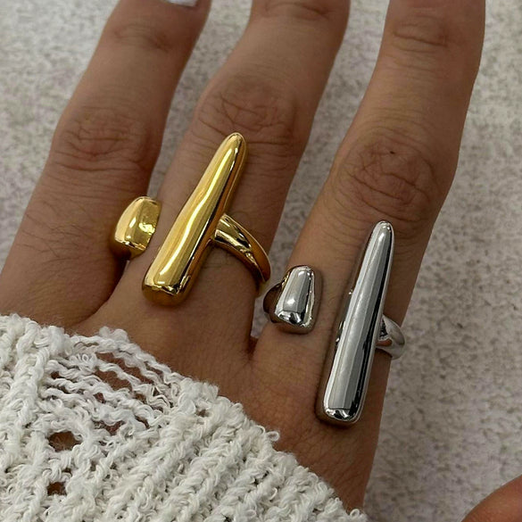 Wholesale Stainless Steel Geometric Opening Ring With Electroplating French Light Luxury Fashion For Women