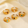 Wholesale Stainless Steel Geometric Opening Ring With Natural Stone Electroplated Ladies' Style