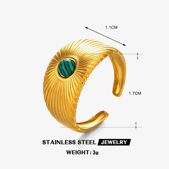 Wholesale Stainless Steel Geometric Opening Ring With Natural Stone Electroplated Ladies' Style