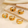 Wholesale Stainless Steel Geometric Opening Ring With Natural Stone Electroplated Ladies' Style
