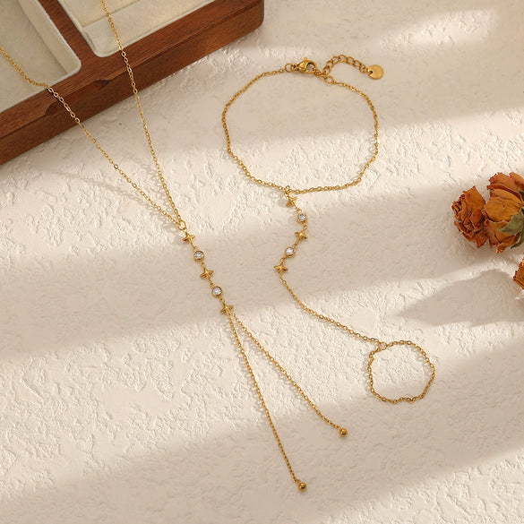 Wholesale Stainless Steel Geometric Oshaped Chain Necklace And Bracelet With Vacuum Real Gold Plating For Women
