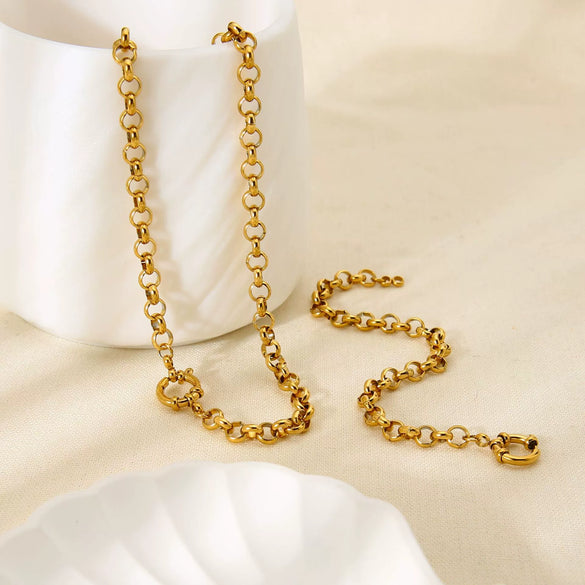 Wholesale Stainless Steel Geometric Oshaped Chain Pendant 18K Gold Plated Necklace And Bracelet For Women