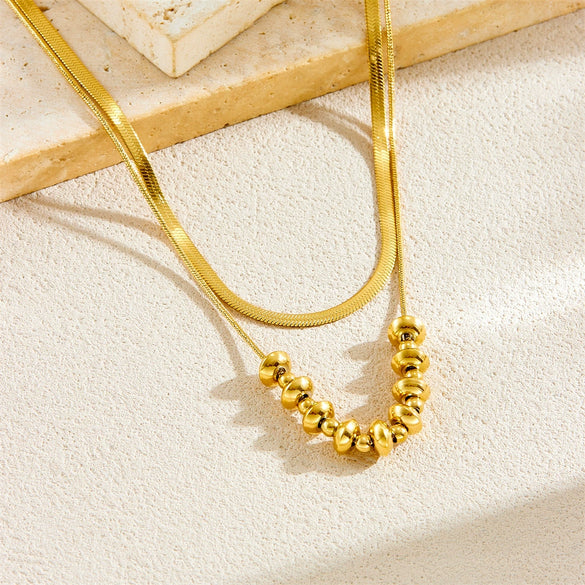 Wholesale Stainless Steel Geometric Oval Beaded Double Layer Snake Bone Chain Necklace With Gold Plated Electroplating For Women
