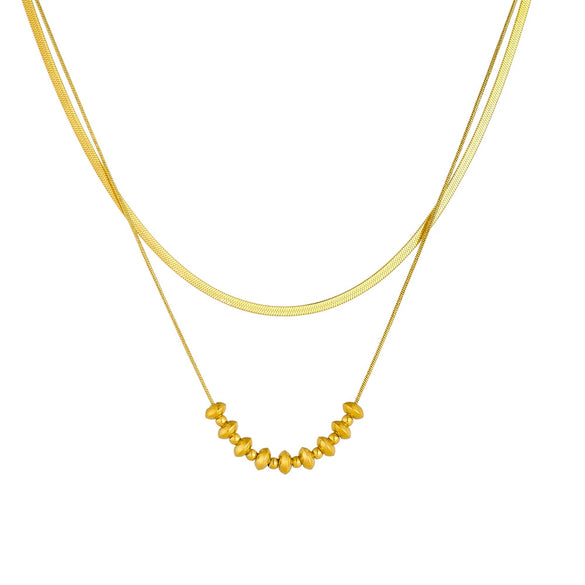 Wholesale Stainless Steel Geometric Oval Beaded Double Layer Snake Bone Chain Necklace With Gold Plated Electroplating For Women