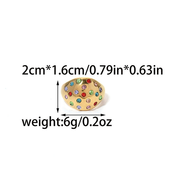 Wholesale Stainless Steel Geometric Oval Bubble Opening Exaggerated Retro Zircon Dome Ring For Women With Electroplating