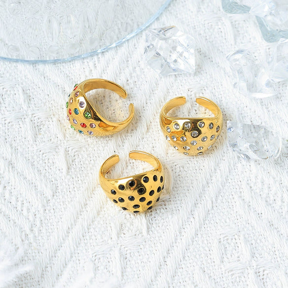 Wholesale Stainless Steel Geometric Oval Bubble Opening Exaggerated Retro Zircon Dome Ring For Women With Electroplating