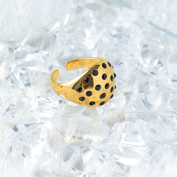 Wholesale Stainless Steel Geometric Oval Bubble Opening Exaggerated Retro Zircon Dome Ring For Women With Electroplating