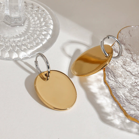 Wholesale Stainless Steel Geometric Oval Earrings With Electroplating And Gold And Silver Color Matching