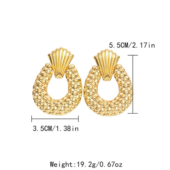Wholesale Stainless Steel Geometric Oval Hollow Diamond Embossed Earrings With Electroplating For Women