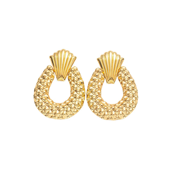 Wholesale Stainless Steel Geometric Oval Hollow Diamond Embossed Earrings With Electroplating For Women