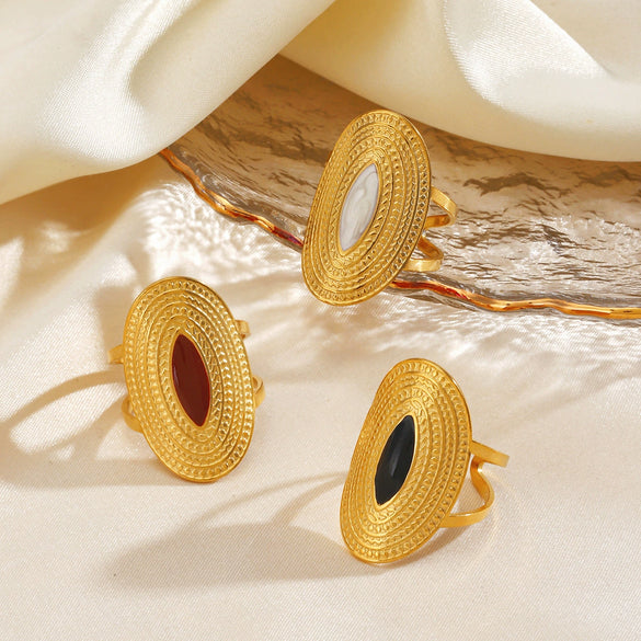 Wholesale Stainless Steel Geometric Oval Opening Ring For Women With Electroplating Process