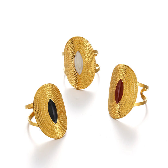 Wholesale Stainless Steel Geometric Oval Opening Ring For Women With Electroplating Process