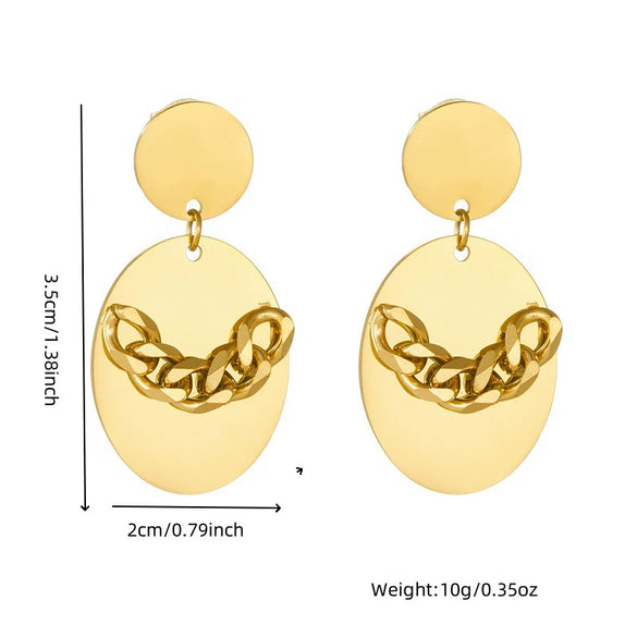 Wholesale Stainless Steel Geometric Oval Pendant Earrings With Electroplating For Women Fashion Simple Design Chain Accessories