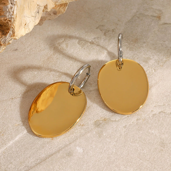 Wholesale Stainless Steel Geometric Oval Pendant Earrings With Gold And Silver Color Matching And Electroplating Treatment For Women