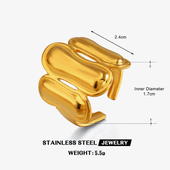 Wholesale Stainless Steel Geometric Oval Real Gold Electroplated Open Ring For Women