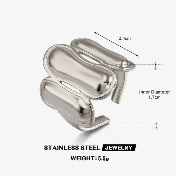 Wholesale Stainless Steel Geometric Oval Real Gold Electroplated Open Ring For Women