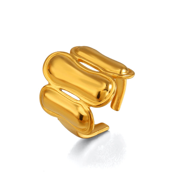 Wholesale Stainless Steel Geometric Oval Real Gold Electroplated Open Ring For Women