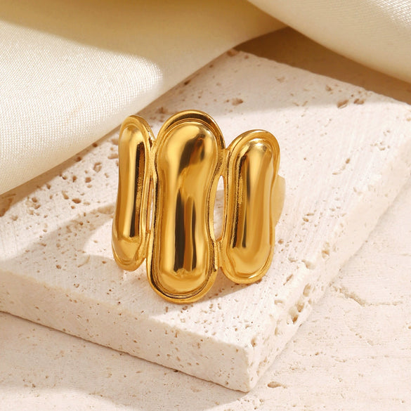 Wholesale Stainless Steel Geometric Oval Real Gold Electroplated Open Ring For Women