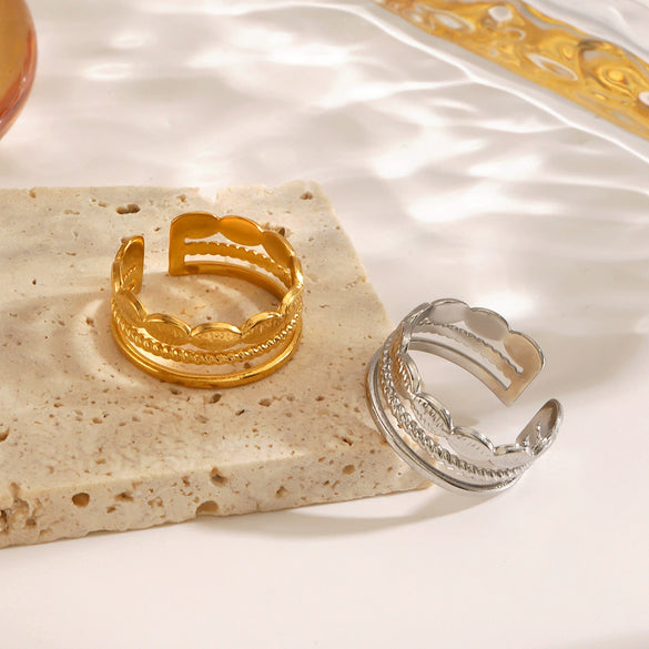 Wholesale Stainless Steel Geometric Oval Ring For Women 18K Goldplated