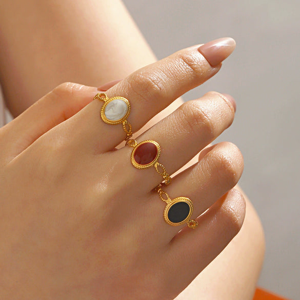 Wholesale Stainless Steel Geometric Oval Ring For Women With Electroplating Design