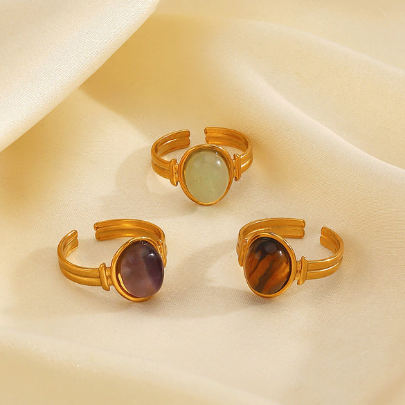 Wholesale Stainless Steel Geometric Oval Tiger Eye Ring For Women With Electroplating