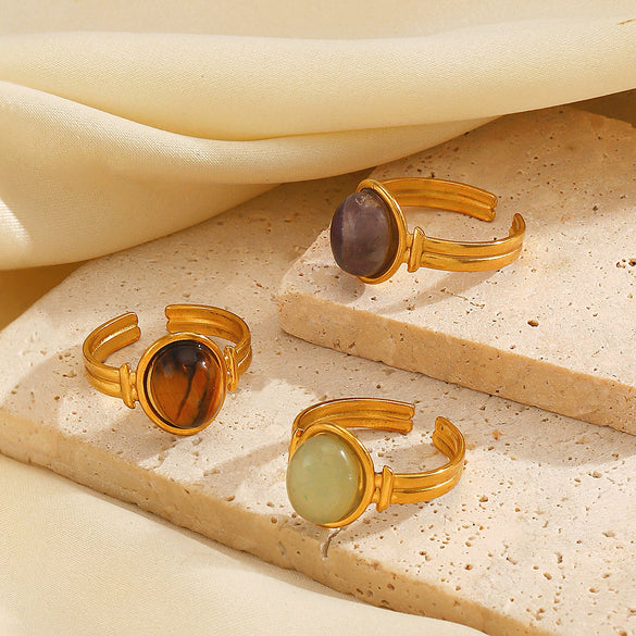 Wholesale Stainless Steel Geometric Oval Tiger Eye Ring For Women With Electroplating