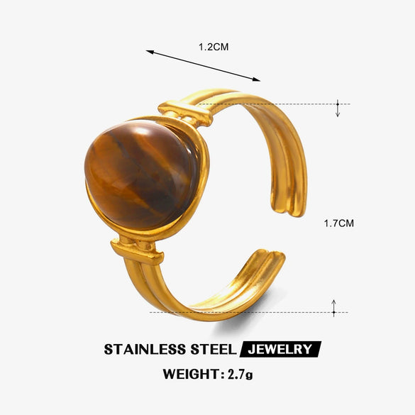 Wholesale Stainless Steel Geometric Oval Tiger Eye Ring For Women With Electroplating