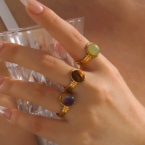 Wholesale Stainless Steel Geometric Oval Tiger Eye Ring For Women With Electroplating