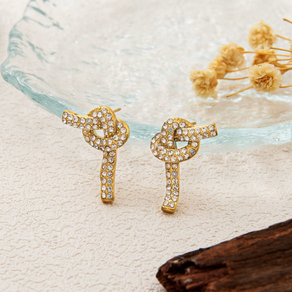 Wholesale Stainless Steel Geometric Pattern Electroplated Earrings For Women With Knotted Elements