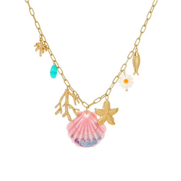 Wholesale Stainless Steel Geometric Pattern Electroplated Ocean Style Women's Necklace