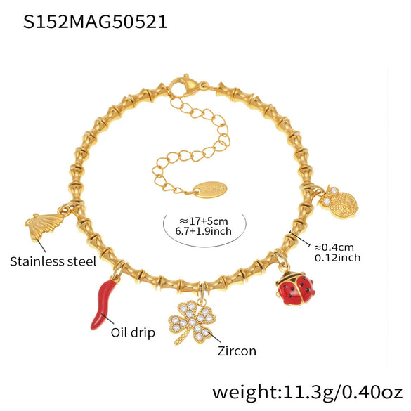 Wholesale Stainless Steel Geometric Pattern Electroplated Women's Pendant Bracelet