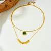 Wholesale Stainless Steel Geometric Pattern Fashion Retro Double Gold Plated Beaded Pendant Necklace For Women