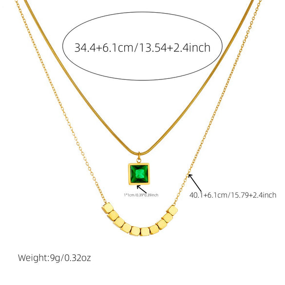 Wholesale Stainless Steel Geometric Pattern Fashion Retro Double Gold Plated Beaded Pendant Necklace For Women