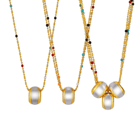 Wholesale Stainless Steel Geometric Pattern Light Luxury Pendant Multi Layer Rice Bead Necklace With Brushed And Electroplated Treatment For Women