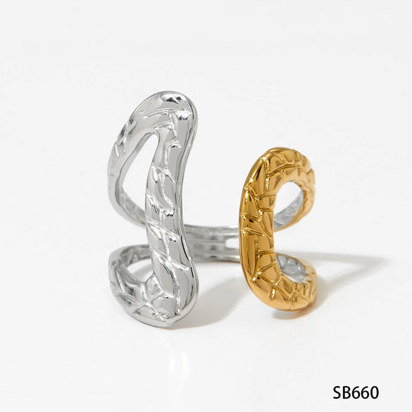 Wholesale Stainless Steel Geometric Pattern Open Ring For Women With Electroplating Design