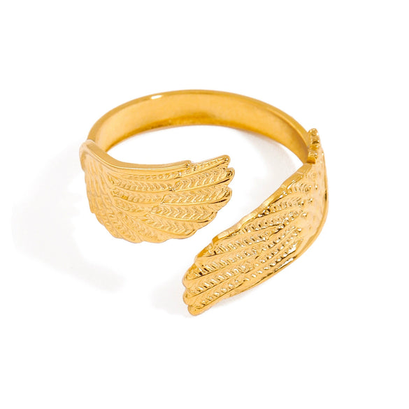 Wholesale Stainless Steel Geometric Peace Pigeon Feather Opening Ring Jewelry With Electroplating