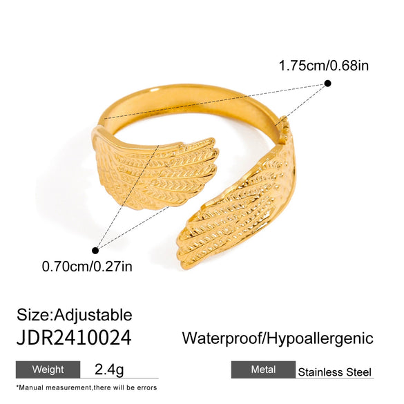 Wholesale Stainless Steel Geometric Peace Pigeon Feather Opening Ring Jewelry With Electroplating