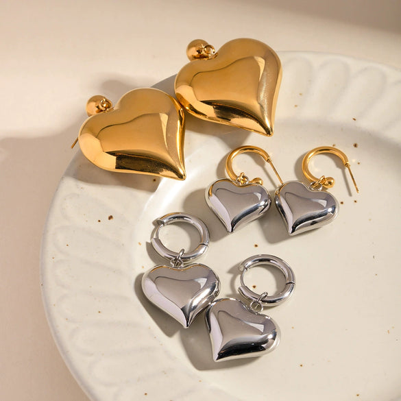 Wholesale Stainless Steel Geometric Peach Heart Pendant Earrings For Women Electroplated Jewelry