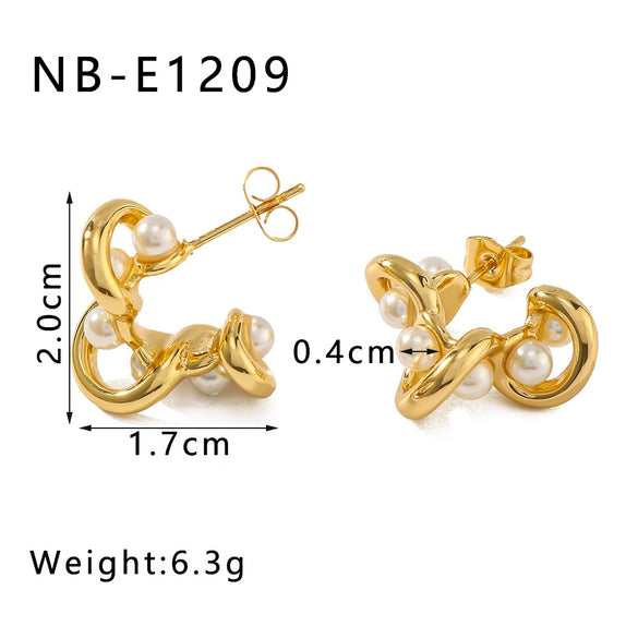Wholesale Stainless Steel Geometric Pearl C Shaped Hollow Shiny Earrings For Ladies With 18K Vacuum Plating In Furnace