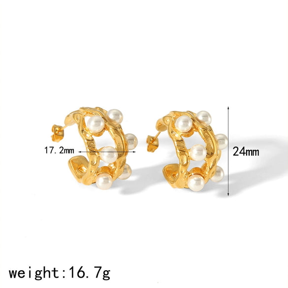 Wholesale Stainless Steel Geometric Pearl Earrings French Retro Style Electroplated For Women