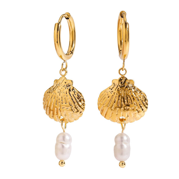 Wholesale Stainless Steel Geometric Pearl Hoop Earrings 18K Gold Electroplated For Women Quiet Elegant Original Minimalist Design Non Fading