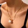 Wholesale Stainless Steel Geometric Pearl Pendant Clavicle Necklace Jewelry With Snake Bone Chain And Electroplating