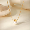 Wholesale Stainless Steel Geometric Pearl Pendant Clavicle Necklace Jewelry With Snake Bone Chain And Electroplating